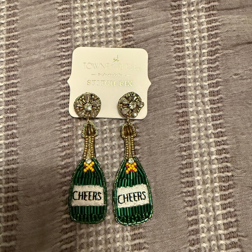 Towne & Reese Champagne Bottle Earrings - Green and Gold